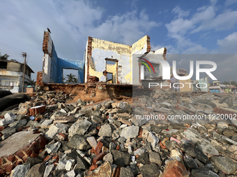 Houses are being destroyed by the ocean tides along Kollamkode Beach in Kollamkode, Kerala, India, on April 15, 2024. (