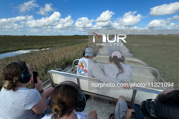 People take part in a boat tour in Everglades National Park, United States on May 6, 2024. 