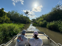 People take part in a boat tour in Everglades National Park, United States on May 6, 2024. (