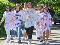 Ukrainian activist wait for Sergey Andreyev, Russian Ambassador to Poland to arrive to lay flowers at the Mausoleum of the Soviet Soldiers C...