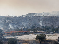 A fire is burning next to an industrial site in Limassol, Cyprus, on May 9, 2024. The wildfire, which broke out in the Industrial Zone of Ip...