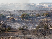 A fire is burning next to an industrial site in Limassol, Cyprus, on May 9, 2024. The wildfire, which broke out in the Industrial Zone of Ip...