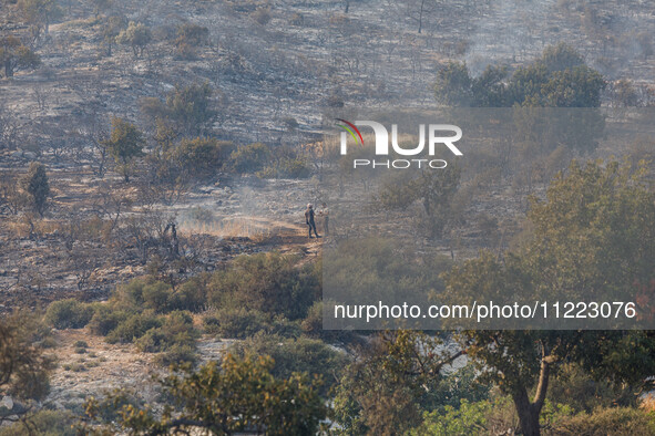 Volunteers are on site in Limassol, Cyprus, on May 9, 2024, as a wildfire is breaking out at the Industrial Zone of Ipsonas, a few kilometer...