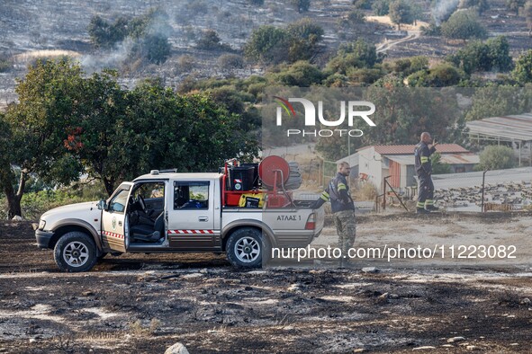 Volunteers are assisting during a wildfire in Limassol, Cyprus, on May 9, 2024. The fire, which started in the Industrial Zone of Ipsonas, a...