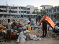 Displaced Palestinians are returning to Khan Yunis in the southern Gaza Strip to set up shelter amid the ongoing conflict between Israel and...