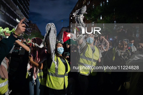 Pro-Palestinian students rally outside the office of George Washington University president Ellen Granberg, Washington, DC, May 9, 2024.  Th...