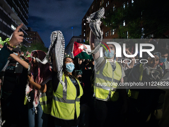 Pro-Palestinian students rally outside the office of George Washington University president Ellen Granberg, Washington, DC, May 9, 2024.  Th...