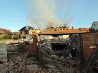 Smoke is rising over the ruins after a Russian missile attack in Kharkiv, northeastern Ukraine, on May 10, 2024. On the night of May 10, Rus...