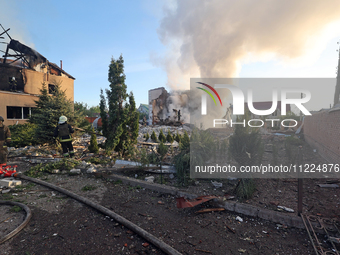 Rescuers are working at a house in Kharkiv, Ukraine, on May 10, 2024, after a Russian missile attack. During the night of May 10, Russian fo...