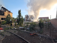 Rescuers are working at a house in Kharkiv, Ukraine, on May 10, 2024, after a Russian missile attack. During the night of May 10, Russian fo...