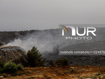 Smoke is rising as the fire continues to burn in Limassol, Cyprus, on May 10, 2024. The wildfire, which broke out yesterday, is burning most...