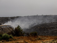 Smoke is rising as the fire continues to burn in Limassol, Cyprus, on May 10, 2024. The wildfire, which broke out yesterday, is burning most...