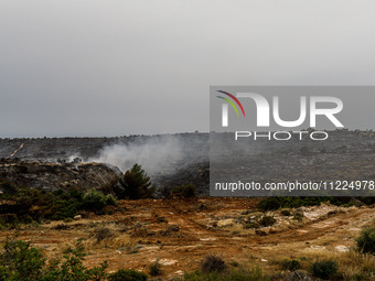 Smoke is rising as the fire continues to burn in Limassol, Cyprus, on May 10, 2024. The wildfire, which broke out yesterday, is burning most...