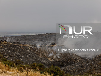 Smoke is rising as the fire continues to burn in Limassol, Cyprus, on May 10, 2024. The wildfire, which broke out yesterday, is burning most...