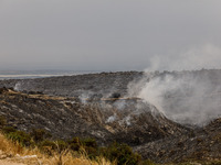 Smoke is rising as the fire continues to burn in Limassol, Cyprus, on May 10, 2024. The wildfire, which broke out yesterday, is burning most...