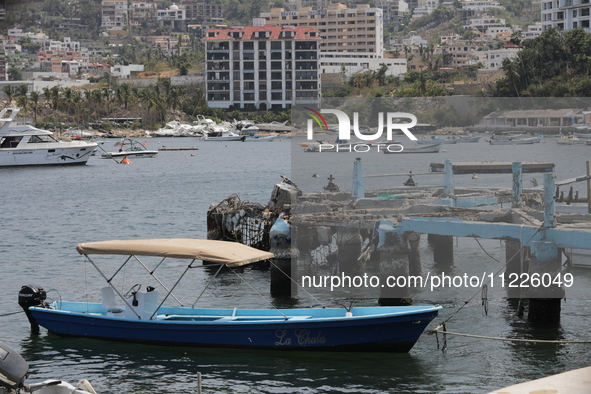 A broken dock is being seen at Tamarindos Beach in Acapulco, Mexico, on April 17, 2024, six months after Hurricane Otis hit Acapulco. The hu...