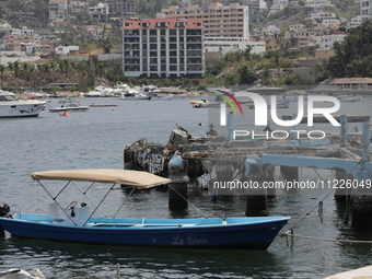 A broken dock is being seen at Tamarindos Beach in Acapulco, Mexico, on April 17, 2024, six months after Hurricane Otis hit Acapulco. The hu...