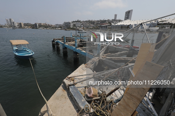 A broken dock is being seen at Tamarindos Beach in Acapulco, Mexico, on April 17, 2024, six months after Hurricane Otis hit Acapulco. The hu...