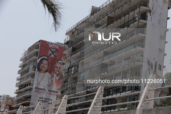 Buildings are being seen damaged at Tamarindos beach in Acapulco, Guerrero, six months after Hurricane Otis struck, impacting the state's ec...