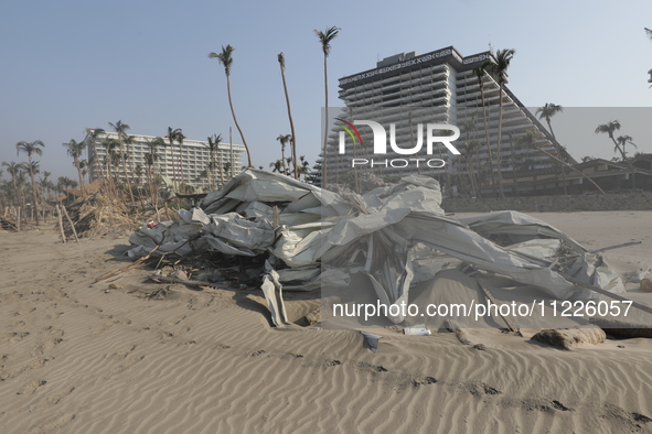 Tamarindos Beach in Acapulco, Guerrero, is still looking destroyed six months after Hurricane Otis hit, affecting the state's economy. Despi...