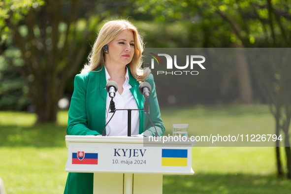 President of Slovakia Zuzana Caputova is participating in a joint briefing with President of Ukraine Volodymyr Zelenskyy in Kyiv, Ukraine, o...