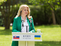 President of Slovakia Zuzana Caputova is participating in a joint briefing with President of Ukraine Volodymyr Zelenskyy in Kyiv, Ukraine, o...