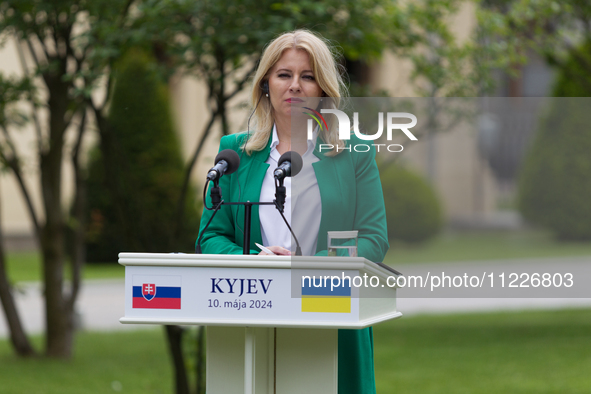 President of Slovakia Zuzana Caputova is speaking during a joint briefing with President of Ukraine Volodymyr Zelenskyy in Kyiv, Ukraine, on...