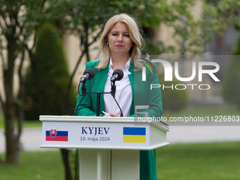 President of Slovakia Zuzana Caputova is speaking during a joint briefing with President of Ukraine Volodymyr Zelenskyy in Kyiv, Ukraine, on...