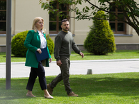 Presidents Volodymyr Zelenskyy of Ukraine and Zuzana Caputova of Slovakia are being seen before a joint briefing in Kyiv, Ukraine, on May 10...