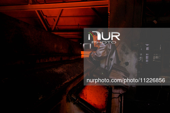 Blast furnace number 3 is being seen on the premises of Zaporizhstal Iron and Steel Works in Zaporizhzhia, southeastern Ukraine, on May 3, 2...