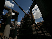 Blast furnace number 3 is being seen on the premises of Zaporizhstal Iron and Steel Works in Zaporizhzhia, southeastern Ukraine, on May 3, 2...