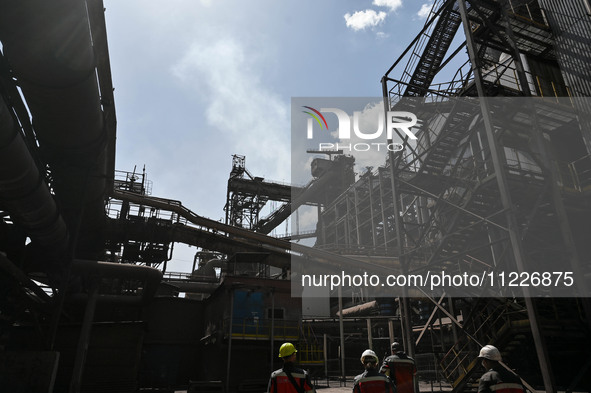 Blast furnace number 3 is being seen on the premises of Zaporizhstal Iron and Steel Works in Zaporizhzhia, southeastern Ukraine, on May 3, 2...