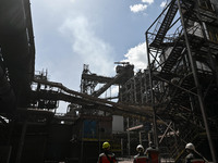 Blast furnace number 3 is being seen on the premises of Zaporizhstal Iron and Steel Works in Zaporizhzhia, southeastern Ukraine, on May 3, 2...