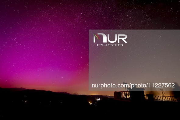 The northern lights, a result of the solar storms from May 2024, are visible from Berga, near Barcelona, on the night of May 10 to 11, 2024,...