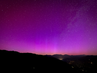 The northern lights, a result of the solar storms from May 2024, are visible from Berga, near Barcelona, on the night of May 10 to 11, 2024,...