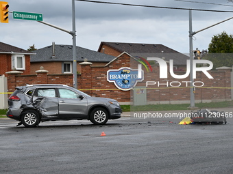 A motor vehicle crash involving a Nissan Rogue and a motorcycle is leaving the motorcyclist in life-threatening condition in Brampton, Ontar...