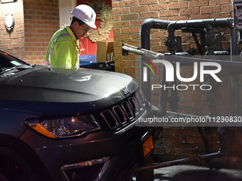 A vehicle is striking a home and possibly a gas meter in Toronto, Ontario, Canada, on May 11, 2024. Around 7:00 p.m. on Saturday evening, th...