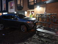 A vehicle is striking a home and possibly a gas meter in Toronto, Ontario, Canada, on May 11, 2024. Around 7:00 p.m. on Saturday evening, th...