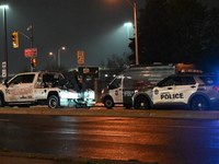 Police are investigating a shooting involving a tow truck in Toronto, Ontario, Canada, on May 11, 2024. Shots are being fired in the area of...