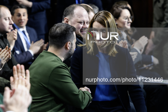 President Volodymyr Zelenskyy of Ukraine and President Roberta Metsola of the European Parliament are attending the Second International Sum...