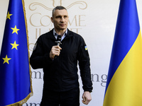 Kyiv Mayor Vitaliy Klitschko is speaking during the celebration of Europe Day in Kyiv, Ukraine, on May 9, 2024. (