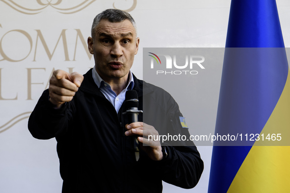 Kyiv Mayor Vitaliy Klitschko is speaking during the celebration of Europe Day in Kyiv, Ukraine, on May 9, 2024. 