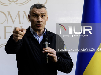 Kyiv Mayor Vitaliy Klitschko is speaking during the celebration of Europe Day in Kyiv, Ukraine, on May 9, 2024. (