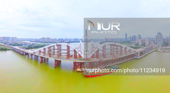 The main bridge of Ercheng Bridge is being closed in Huizhou, Guangdong Province, China, on May 13, 2024. The bridge, which has a total leng...