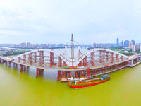 The main bridge of Ercheng Bridge is being closed in Huizhou, Guangdong Province, China, on May 13, 2024. The bridge, which has a total leng...