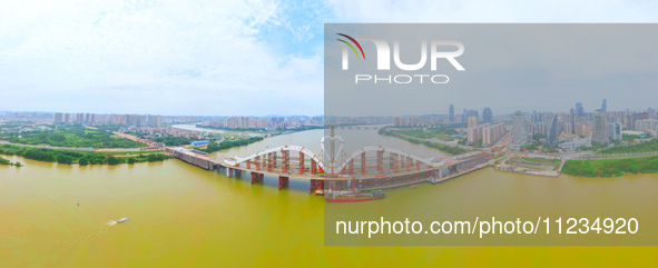 The main bridge of Ercheng Bridge is being closed in Huizhou, Guangdong Province, China, on May 13, 2024. The bridge, which has a total leng...