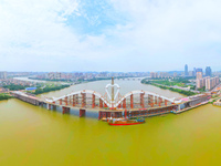 The main bridge of Ercheng Bridge is being closed in Huizhou, Guangdong Province, China, on May 13, 2024. The bridge, which has a total leng...