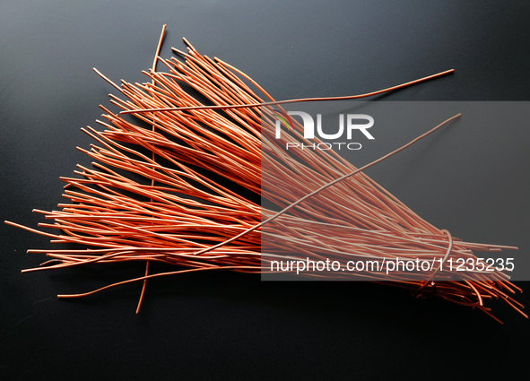 Copper wire is being recovered at a scrap metal recycling station in Yichang, Hubei Province, China, on May 13, 2024. 