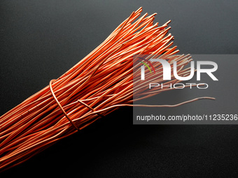 Copper wire is being recovered at a scrap metal recycling station in Yichang, Hubei Province, China, on May 13, 2024. (