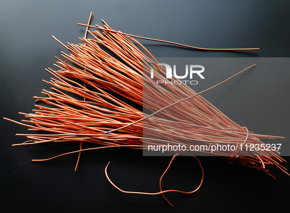 Copper wire is being recovered at a scrap metal recycling station in Yichang, Hubei Province, China, on May 13, 2024. 